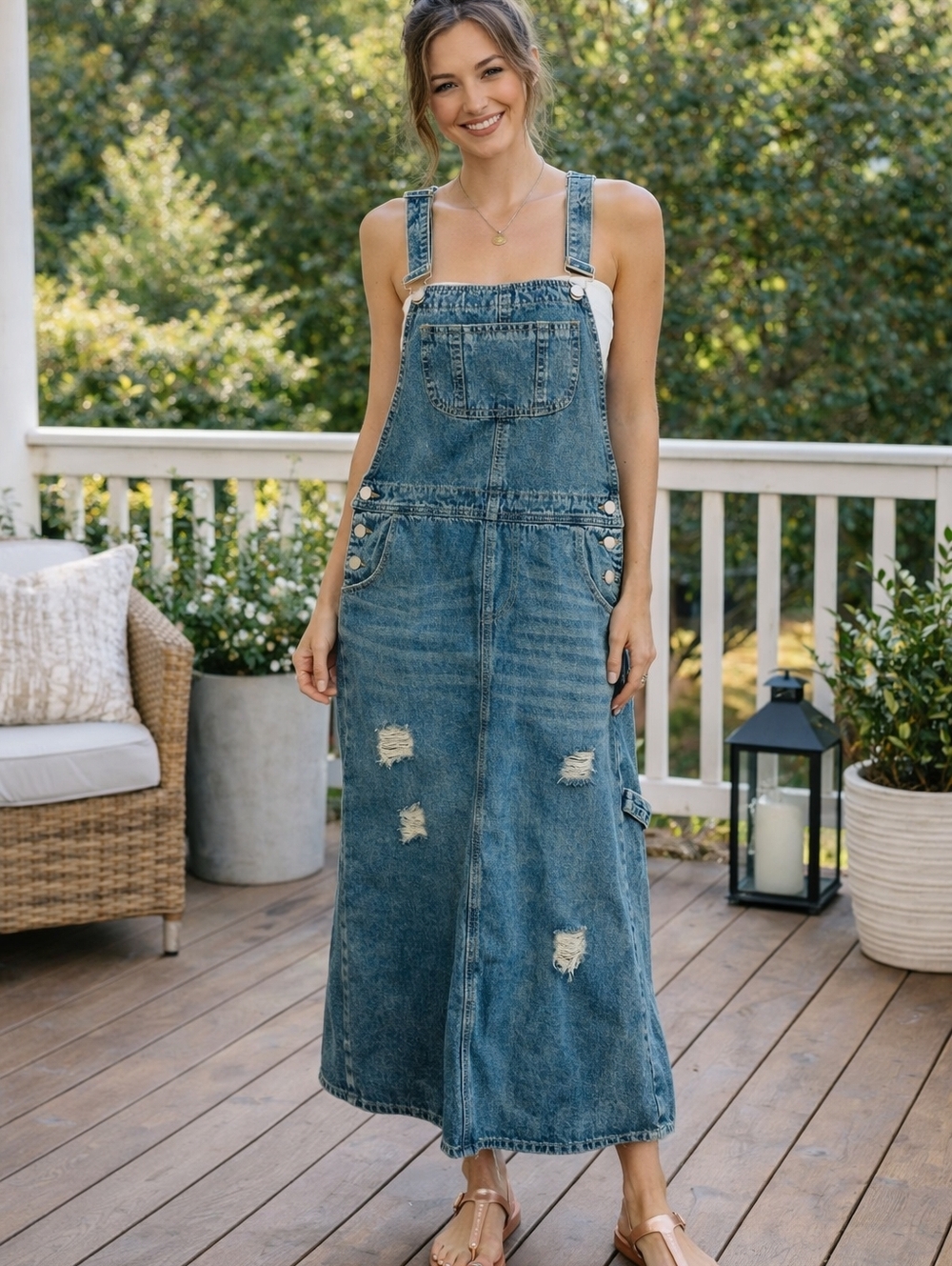 New John Galt Denim Overall Dress Distressed Maxi Jumper Boho Cottagecore Y2K